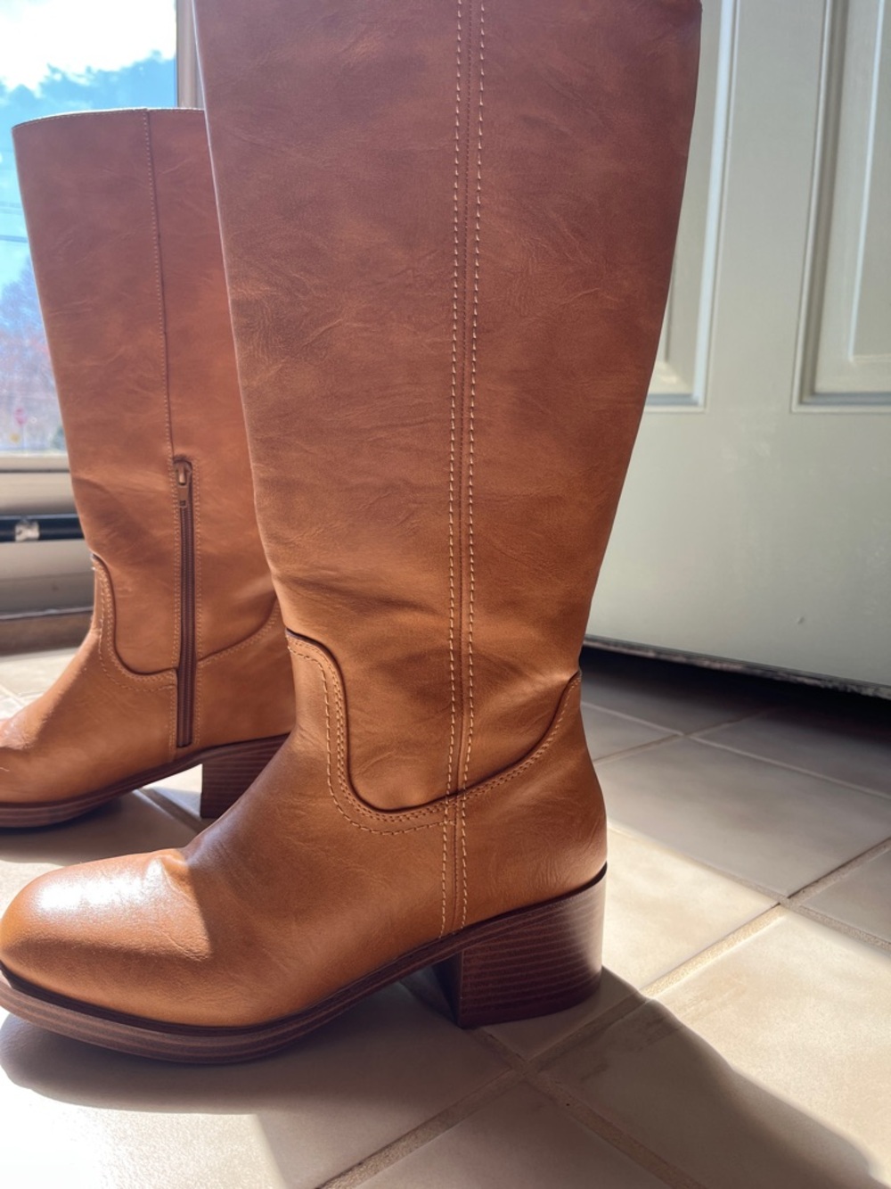 Haute Hippie Classic Tall Women's Camel Leather Heeled Boots Frye Look Alike - Picture 3 of 15